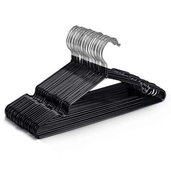 KEPLIN Premium Metall Kleiderbügel - 20er Pack, gummibeschichtet, platzsparend, sorgt für Ordnung, strapazierfähige Bügel für Kleiderschränke, Garderobenständer und Kleiderstangen (schwarz)