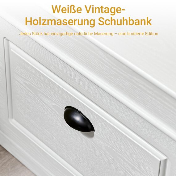 SoBuy Schuhbank mit Sitzkissen Stauraum Schuhschrank Schuhregal schmal platzsparende Sitzbank mit Stauraum für Flur, Wohnzimmer, Schlafzimmer, Weiß Vintage Holzmaserungseffekt 75x54x24cm FSR82-L-WG