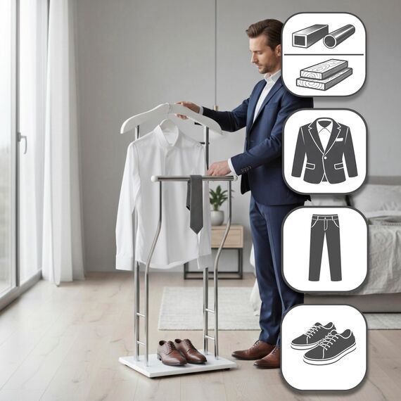 HAKU Herrendiener für Schlafzimmer stiller Diener Badezimmer chrom, weiß, MDF Metall - Maße: B 45 x H 110 x T 30 cm, Style: Modern