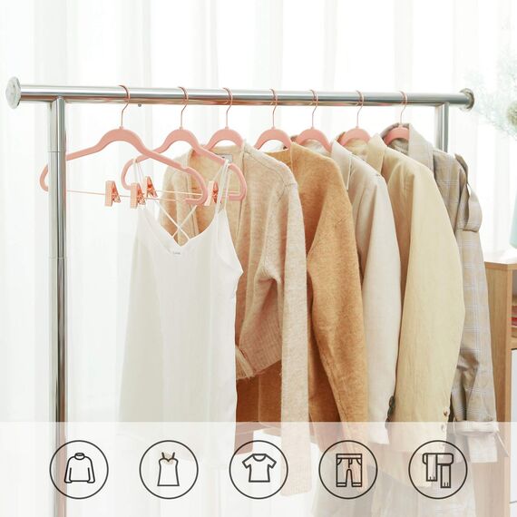 SONGMICS Hosenbügel, 24 Stück, 42 cm, Kleiderbügel mit verstellbaren Zangen und goldfarbenen Haken, rutschfest, platzsparend, für Röcke, Hellrosa CRF14PK24, Standard, Rosa (Hell)