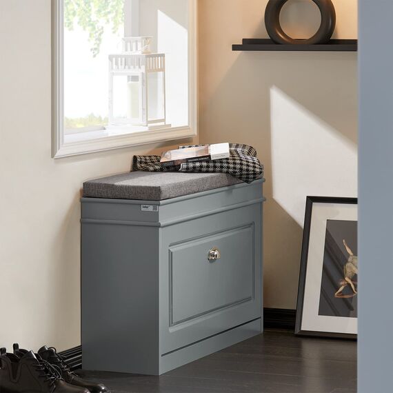 SoBuy Schuhbank mit Sitzkissen und Stauraum Schuhschrank mit Klappe, Schuhregal schmal platzsparende Sitzbank mit Stauraum für Flur, Wohnzimmer, Schlafzimmer, bis 150 kg Hellgrau 75x51x24cm FSR82-L-HG