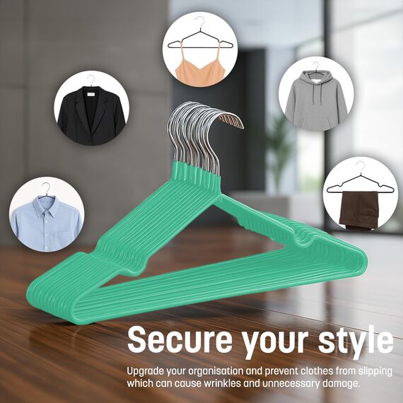 KEPLIN – 20er-Pack hochwertige, gummibeschichtete Metallbügel – strapazierfähig – platzsparender Organizer, Kleiderbügel für Kleiderschränke, Garderoben, Kleiderstangen (mintgrün)
