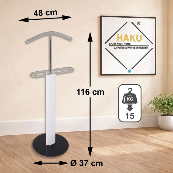 HAKU Herrendiener Glas stiller Diener schwarz weiß Metall Sicherheitsglas 8 mm - Maße: B 48 x H 116 x T 37 cm, Style: Modern