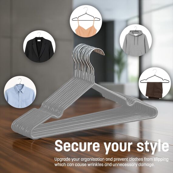 KEPLIN Premium Metall Kleiderbügel - 20er Pack, gummibeschichtet, platzsparend, sorgt für Ordnung, strapazierfähige Bügel für Kleiderschränke, Garderobenständer und Kleiderstangen (Grau)
