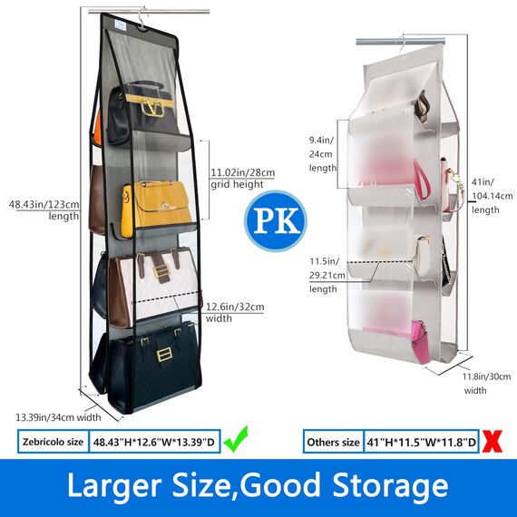 zebricolo 2 Stücke, Handtaschenaufbewahrung, 2025 NEU verbessert Größer, Taschenaufbewahrung, Schwerlasthaken, Tragkraft 35kg, Handtaschen Organizer, Grau