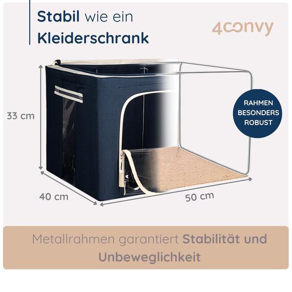 4CONVY Kleideraufbewahrung Kleiderschrank Box mit Reißverschluss Metallrahmen - große faltbare stapelbare Aufbewahrungsbox -3x66L Aufbewahrungstaschen - Kleiderbox für Bettdecke Kleidung Aufbewahrung