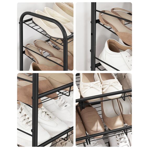 SONGMICS Schuhregal mit 4 Ablagen, stapelbarer Schuh-Organizer, für bis zu 16 Paar Schuhe, aus Stahl, 68,5 x 27,5 x 65 cm, für High Heels, Turnschuhe, Hausschuhe, schwarz LMR067B01