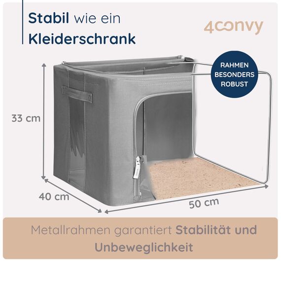 4CONVY Kleideraufbewahrung Kleiderschrank Box mit Reißverschluss Metallrahmen - große faltbare stapelbare Aufbewahrungsbox -3x66L Aufbewahrungstaschen - Kleiderbox für Bettdecke Kleidung Aufbewahrung