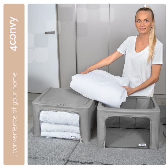 4CONVY Kleideraufbewahrung Kleiderschrank Box mit Reißverschluss Metallrahmen - große faltbare stapelbare Aufbewahrungsbox -3x66L Aufbewahrungstaschen - Kleiderbox für Bettdecke Kleidung Aufbewahrung