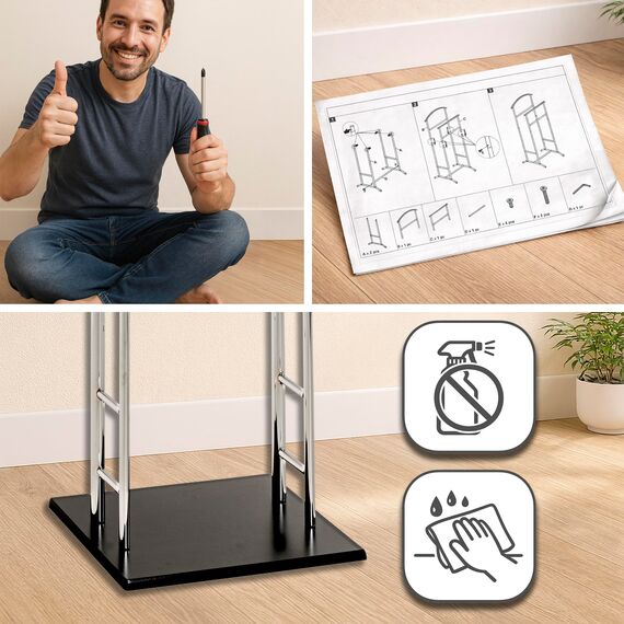 HAKU Herrendiener chrom Schlafzimmer schwarz stiller Diener MDF, Metall - Maße: B 45 x H 110 x T 30 cm, Style: Modern