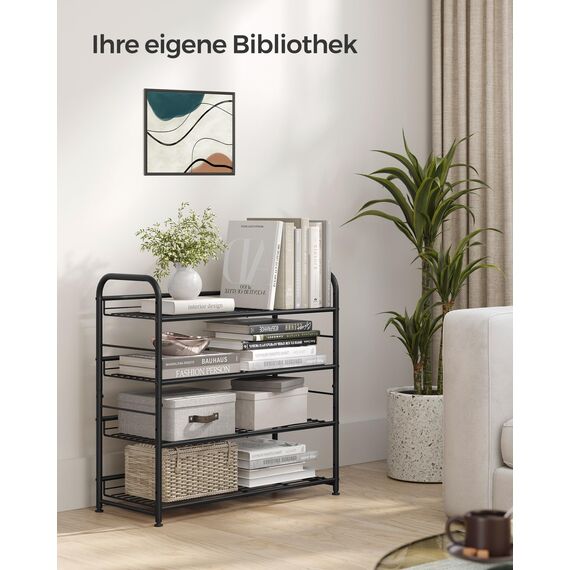 SONGMICS Schuhregal mit 4 Ablagen, stapelbarer Schuh-Organizer, für bis zu 16 Paar Schuhe, aus Stahl, 68,5 x 27,5 x 65 cm, für High Heels, Turnschuhe, Hausschuhe, schwarz LMR067B01