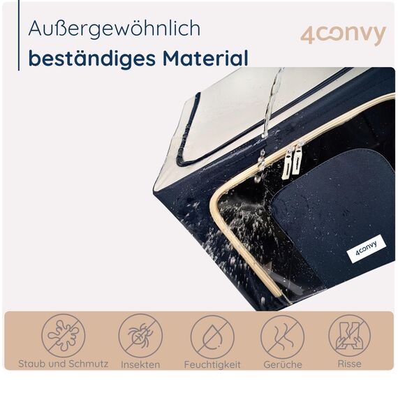 4CONVY Kleideraufbewahrung Kleiderschrank Box mit Reißverschluss Metallrahmen - große faltbare stapelbare Aufbewahrungsbox -3x66L Aufbewahrungstaschen - Kleiderbox für Bettdecke Kleidung Aufbewahrung