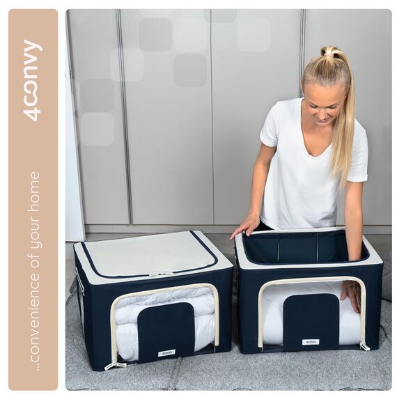 4CONVY Kleideraufbewahrung Kleiderschrank Box mit Reißverschluss Metallrahmen - große faltbare stapelbare Aufbewahrungsbox -3x66L Aufbewahrungstaschen - Kleiderbox für Bettdecke Kleidung Aufbewahrung
