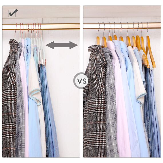 SONGMICS Hosenbügel, 24 Stück, 42 cm, Kleiderbügel mit verstellbaren Zangen und Haken in Roségold, rutschfest, platzsparend, für Röcke, Weiß CRF014W01, Standard