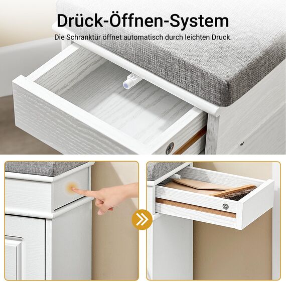 SoBuy Schuhbank mit Sitzkissen Stauraum Schuhschrank Schuhregal schmal platzsparende Sitzbank mit Stauraum für Flur, Wohnzimmer, Schlafzimmer, Weiß Vintage Holzmaserungseffekt 61x54x24cm FSR82-K-WG