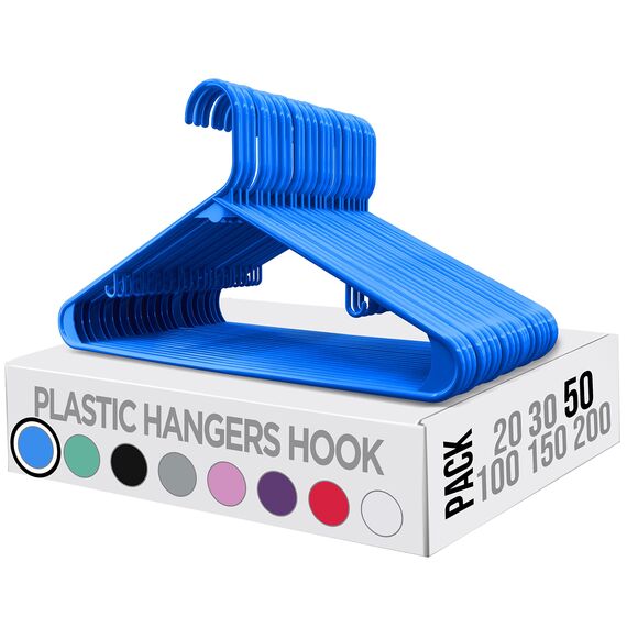 Utopia Home Kunststoff-Kleiderbügel, 50 Stück, Kleiderbügel mit Haken, langlebig und platzsparend, strapazierfähig, blau, Rock-Kleiderbügel