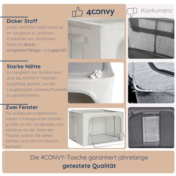 4CONVY Kleideraufbewahrung Kleiderschrank Box mit Reißverschluss Metallrahmen - große faltbare stapelbare Aufbewahrungsbox -3x100L Aufbewahrungstaschen - Kleiderbox für Bettdecke Kleidung Aufbewahrung