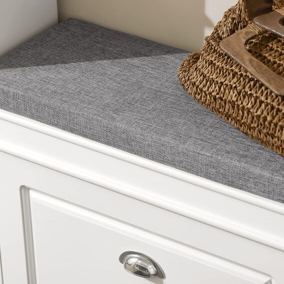 SoBuy Schuhbank mit Sitzkissen und Stauraum Schuhschrank mit Klappe, Schuhregal schmal platzsparende Sitzbank mit Stauraum für Flur, Wohnzimmer, Schlafzimmer, bis 150 kg, Weiß 60x51x24cm, FSR82-K-W