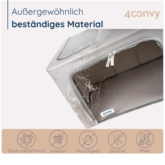 4CONVY Kleideraufbewahrung Kleiderschrank Box mit Reißverschluss Metallrahmen - große faltbare stapelbare Aufbewahrungsbox -2x66L Aufbewahrungstaschen - Kleiderbox für Bettdecke Kleidung Aufbewahrung