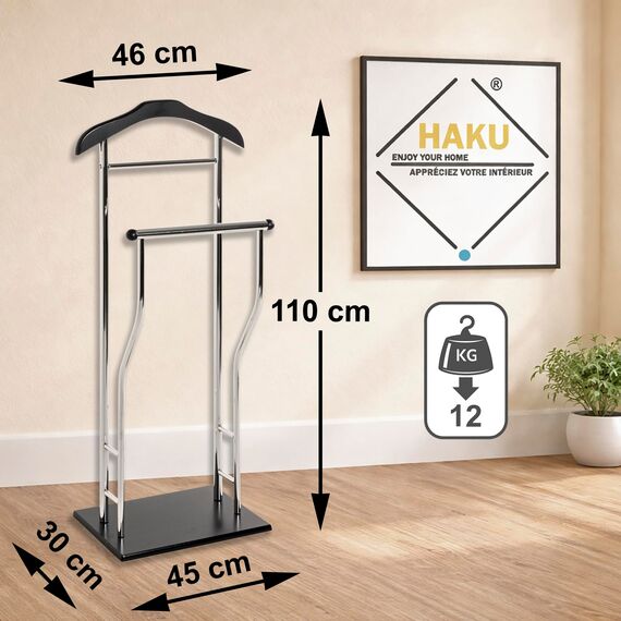 HAKU Herrendiener chrom Schlafzimmer schwarz stiller Diener MDF, Metall - Maße: B 45 x H 110 x T 30 cm, Style: Modern