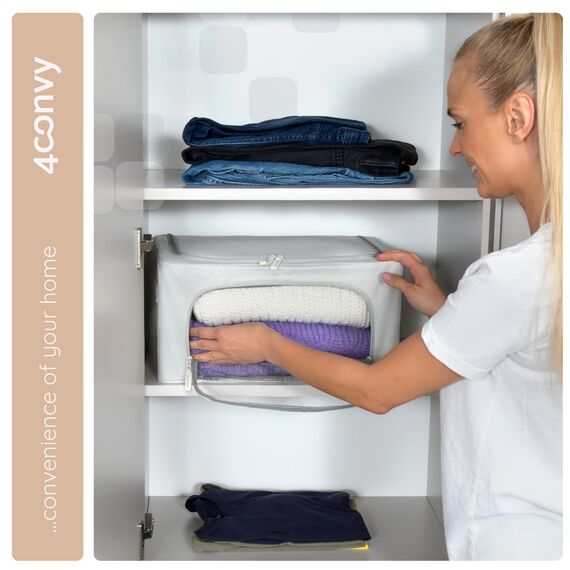 4CONVY Kleideraufbewahrung Kleiderschrank Box mit Reißverschluss Metallrahmen - große faltbare stapelbare Aufbewahrungsbox -2x24L Aufbewahrungstaschen - Kleiderbox für Bettdecke Kleidung Aufbewahrung