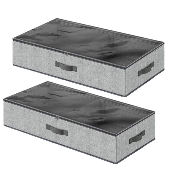 SONGMICS Unterbettkommode, 2er Set, Unterbett Aufbewahrungsbox mit Sichtfenster, Faltbarer Organizer, unter dem Bett oder auf dem Schrank, Vliesstoff, platzsparend, grau RUB002G01