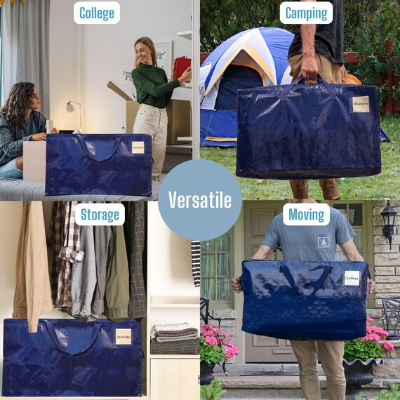 VENO 102 Liter Große Aufbewahrungstasche mit Deckel, Strapazierfähige Griffe und Reißverschlüssen für Umzug, Kleideraufbewahrung, Hausbedarf, wasserabweisend (Blau, 10er-Pack)