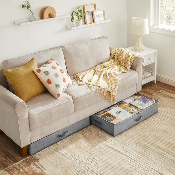 SONGMICS Unterbettkommode, 2er Set, Unterbett Aufbewahrungsbox mit Sichtfenster, Faltbarer Organizer, unter dem Bett oder auf dem Schrank, Vliesstoff, platzsparend, grau RUB002G01