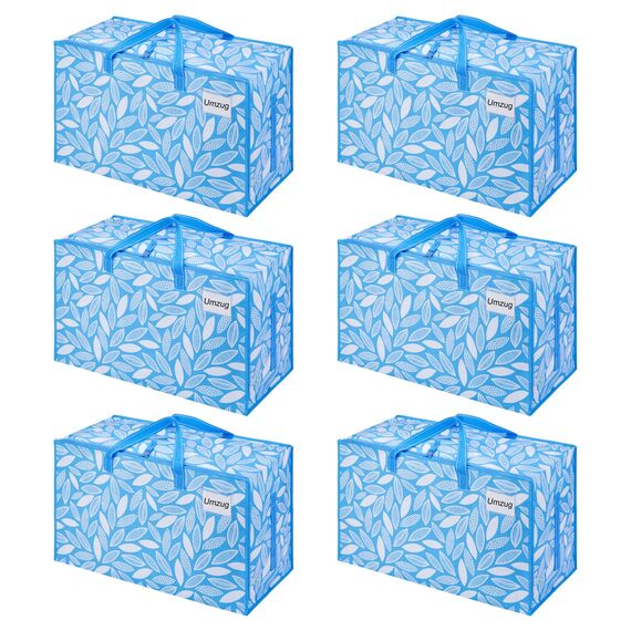 VENO 102 Liter Große Aufbewahrungstasche mit Deckel, Strapazierfähige Griffe und Reißverschlüssen für Umzug, Kleideraufbewahrung, Hausbedarf, wasserabweisend (Frühlingsbrise, 6er-Pack)