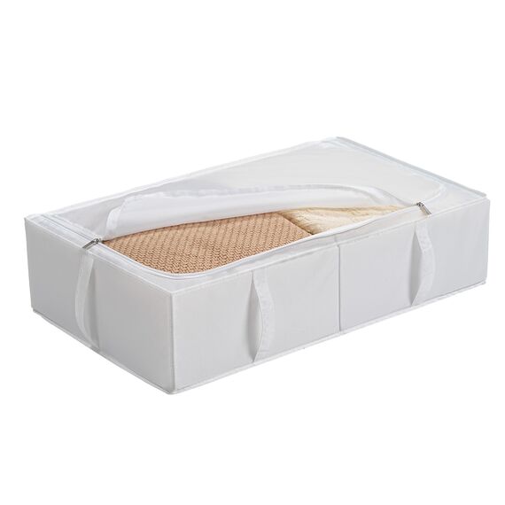 TYEERS Unterbett Aufbewahrungsbox mit Deckel, Strapazierfähiger Stoff, Waschbar, Zusammenklappbar, Boxen Aufbewahrung für Kleidung, Decken, Bettwäsche, Schuhe, 70x42x18 cm, 8er-Pack, Weiß