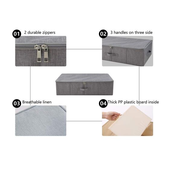 iwill CREATE PRO Faltbare starre Unterbett-Aufbewahrungsbehälter für Kleidung, Schuhe, Decken, Bettdecken auf der Garderobe, Schlafzimmer-Organisationsbox, dunkelgrau