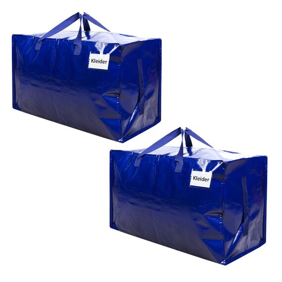 VENO 102 Liter Große Aufbewahrungstasche mit Deckel, Strapazierfähige Griffe und Reißverschlüssen für Umzug, Kleideraufbewahrung, Hausbedarf, wasserabweisend (Blau, 2er-Pack)