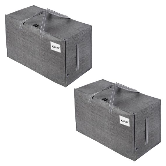 VENO 102 Liter Große Aufbewahrungstasche mit Deckel, Strapazierfähige Griffe und Reißverschlüssen für Umzug, Kleideraufbewahrung, Hausbedarf, wasserabweisend (Grau, 2er-Pack)