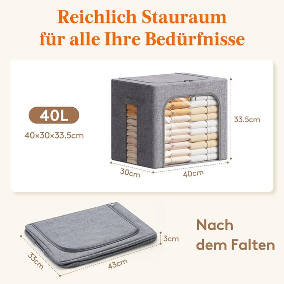 Lifewit 40L Aufbewahrungsbox mit Deckel, Kleidung Aufbewahrung, Faltbare Kleideraufbewahrung mit Metallrahmen, Stoffbox mit Griffen & Fenster, Aufbewahrung Kleiderschrank, 6er Set, Hellgrau
