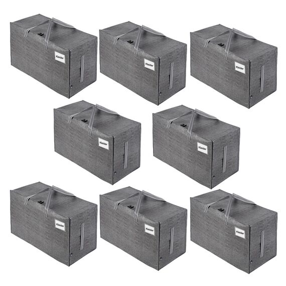 VENO 102 Liter Große Aufbewahrungstasche mit Deckel, Strapazierfähige Griffe und Reißverschlüssen für Umzug, Kleideraufbewahrung, Hausbedarf, wasserabweisend (Grau, 8er-Pack)
