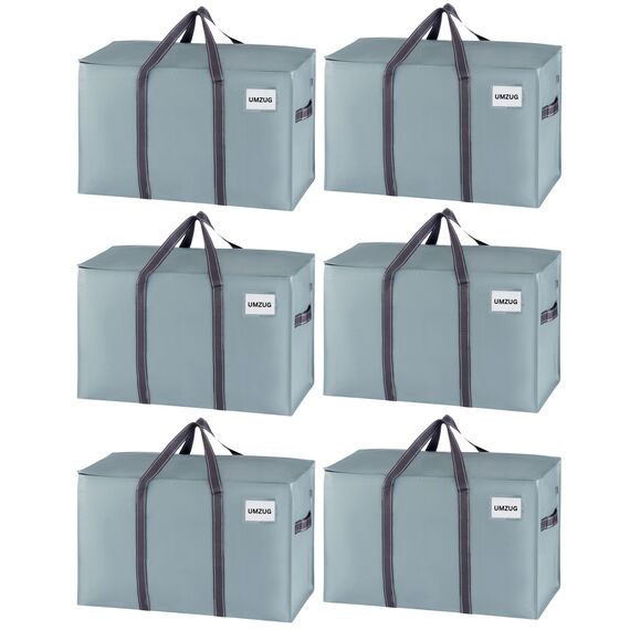 VENO 102 Liter Große Aufbewahrungstasche, Aufbewahrungsbox mit Deckel, Starke Griffe Umzugstaschen mit Reißverschlüssen, Alternative Umzugskartons, Faltbare Kleideraufbewahrung (Hellblau, 6er Pack)