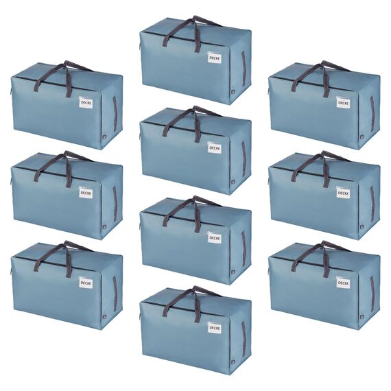 VENO 102 Liter Große Aufbewahrungstasche mit Deckel, Strapazierfähige Griffe und Reißverschlüssen für Umzug, Kleideraufbewahrung, Hausbedarf, wasserabweisend (Hellblau, 10er-Pack)