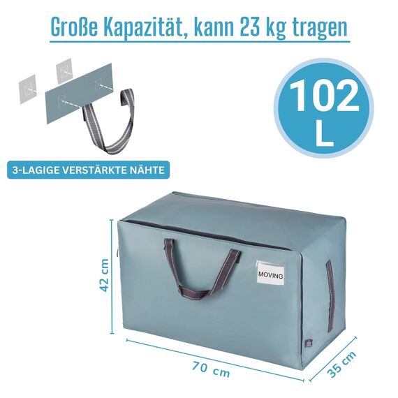 VENO 102 Liter Große Aufbewahrungstasche mit Deckel, Strapazierfähige Griffe und Reißverschlüssen für Umzug, Kleideraufbewahrung, Hausbedarf, wasserabweisend (Hellblau, 8er-Pack)