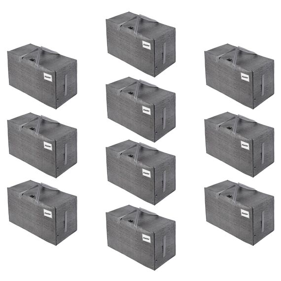 VENO 102 Liter Große Aufbewahrungstasche mit Deckel, Strapazierfähige Griffe und Reißverschlüssen für Umzug, Kleideraufbewahrung, Hausbedarf, wasserabweisend (Grau, 10er-Pack)