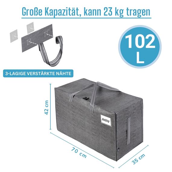 VENO 102 Liter Große Aufbewahrungstasche mit Deckel, Strapazierfähige Griffe und Reißverschlüssen für Umzug, Kleideraufbewahrung, Hausbedarf, wasserabweisend (Grau, 10er-Pack)
