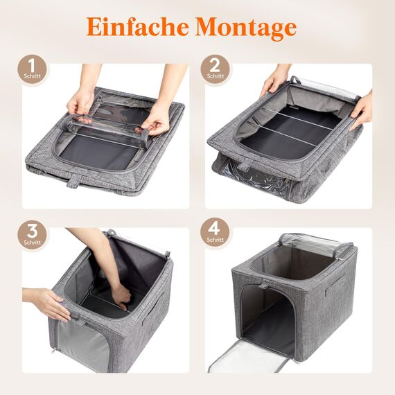 Lifewit 6 Stück Kleideraufbewahrungsbehälter mit Metallrahmen, Faltbare Aufbewahrungsbox mit Deckel, 40L Stapelbare Aufbewahrungsbeutel Stoffbehälter Organizer mit Klarsichtfenster, Robuste Griffe