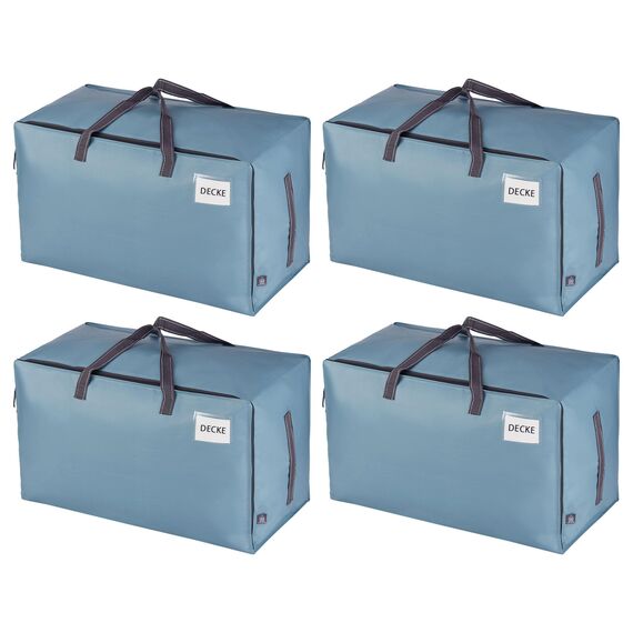 VENO 102 Liter Große Aufbewahrungstasche mit Deckel, Strapazierfähige Griffe und Reißverschlüssen für Umzug, Kleideraufbewahrung, Hausbedarf, wasserabweisend (Hellblau, 4er-Pack)