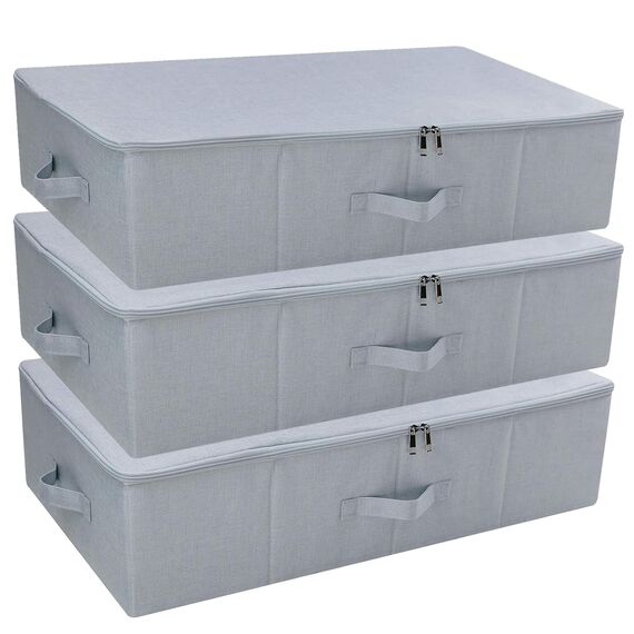 iwill CREATE PRO Unterbett-Aufbewahrungsbehälter für Kleidung, Schuhe, 3 Stück, faltbar, Organizer-Box, platzsparend, Hellgrau