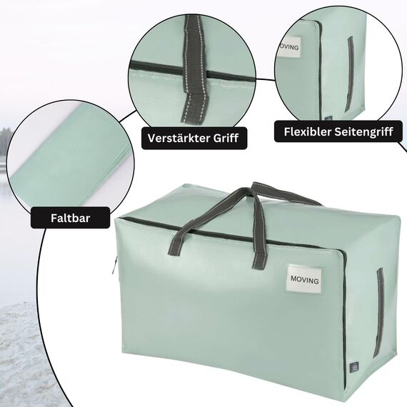 VENO 102 Liter Große Aufbewahrungstasche mit Deckel, Strapazierfähige Griffe und Reißverschlüssen für Umzug, Kleideraufbewahrung, Hausbedarf, wasserabweisend (Hellgrün, 6er-Pack)
