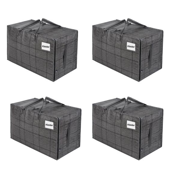 VENO 102 Liter Große Aufbewahrungstasche mit Deckel, Strapazierfähige Griffe und Reißverschlüssen für Umzug, Kleideraufbewahrung, Hausbedarf, wasserabweisend (Schwarzes Fenstertuch, 4er-Pack)