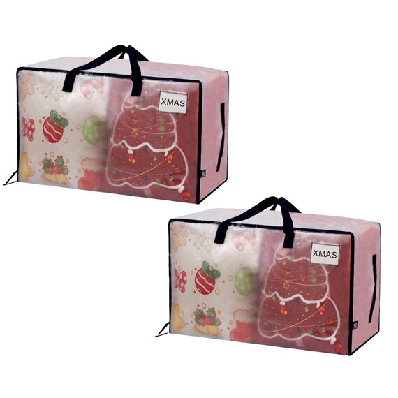 VENO 102 Liter Große Aufbewahrungstasche mit Deckel, Strapazierfähige Griffe und Reißverschlüssen für Umzug, Kleideraufbewahrung, Hausbedarf, wasserabweisend (Transparent, 2er-Pack)