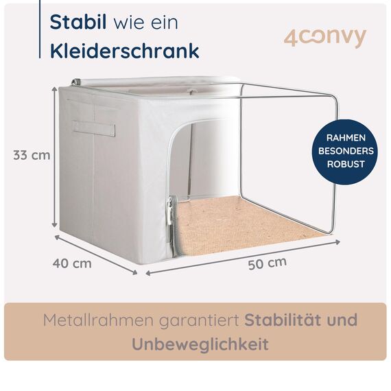 4CONVY Kleideraufbewahrung Kleiderschrank Box mit Reißverschluss Metallrahmen - große faltbare stapelbare Aufbewahrungsbox -3x66L Aufbewahrungstaschen - Kleiderbox für Bettdecke Kleidung Aufbewahrung