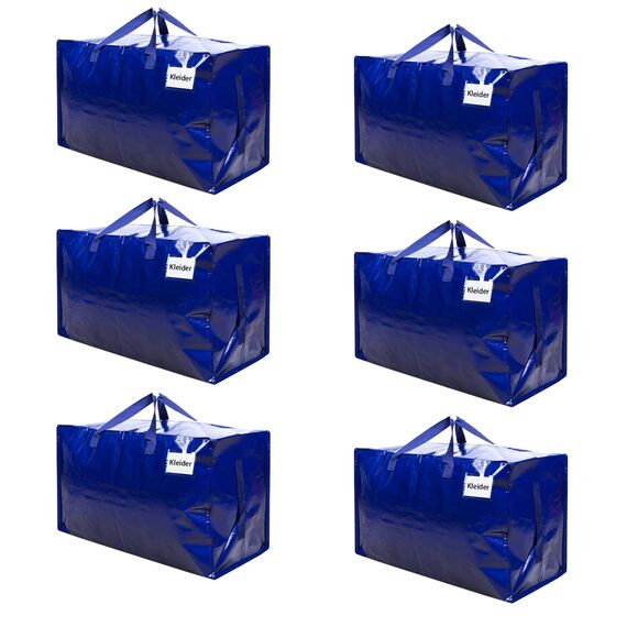 VENO 102 Liter Große Aufbewahrungstasche mit Deckel, Strapazierfähige Griffe und Reißverschlüssen für Umzug, Kleideraufbewahrung, Hausbedarf, wasserabweisend (Blau, 6er-Pack)