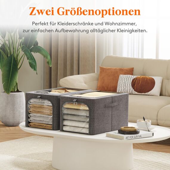 Lifewit 6 Stück Kleideraufbewahrungsbehälter mit Metallrahmen, Faltbare Aufbewahrungsbox mit Deckel, 40L Stapelbare Aufbewahrungsbeutel Stoffbehälter Organizer mit Klarsichtfenster, Robuste Griffe