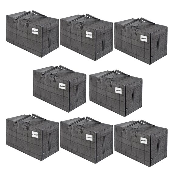 VENO 102 Liter Große Aufbewahrungstasche mit Deckel, Strapazierfähige Griffe und Reißverschlüssen für Umzug, Kleideraufbewahrung, Hausbedarf, wasserabweisend (Schwarzes Fenstertuch, 8er-Pack)